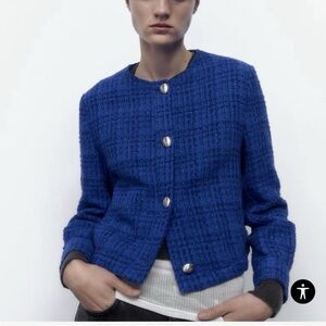 Zara Royal Blue Tweed Blazer size small